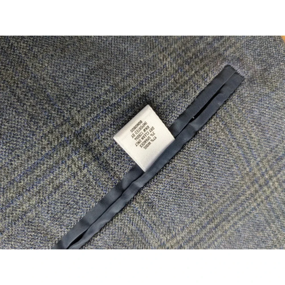 BONOBOS Mens Gray/Blue Plaid Wool Blend‎ Sport Coat Blazer Jacket Size 40R